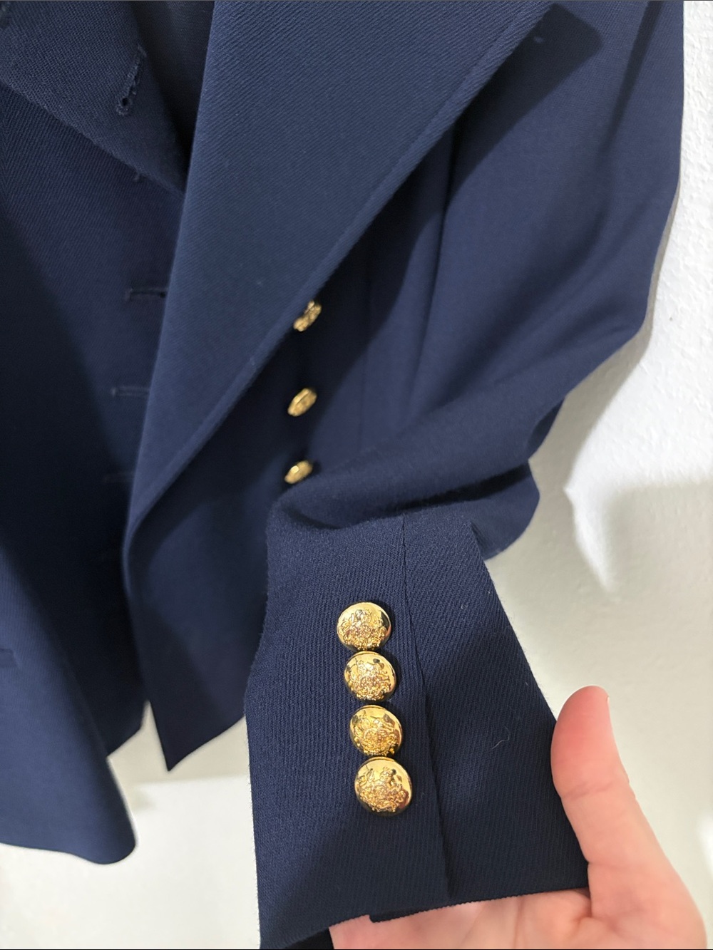 Lauren Ralph Lauren Navy Asymmetric Gold-Button Blazer - Picture 11 of 11